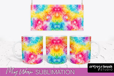 Tie Dye Mug Wrap - Rainbow Coffee Mug PNG Sublimation Sublimation OrangeBrushStudio 