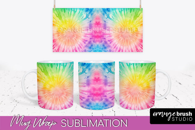 Tie Dye Mug Wrap - Rainbow Coffee Mug PNG Sublimation Sublimation OrangeBrushStudio 