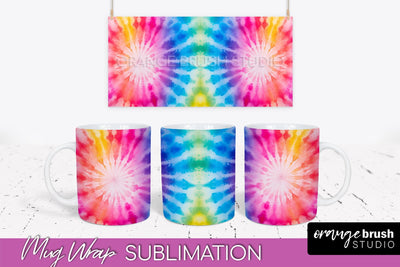Tie Dye Mug Wrap - Rainbow Coffee Mug PNG Sublimation Sublimation OrangeBrushStudio 