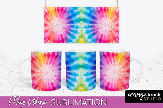 Tie Dye Mug Wrap - Rainbow Coffee Mug PNG Sublimation Sublimation OrangeBrushStudio 