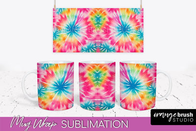 Tie Dye Mug Wrap - Rainbow Coffee Mug PNG Sublimation Sublimation OrangeBrushStudio 