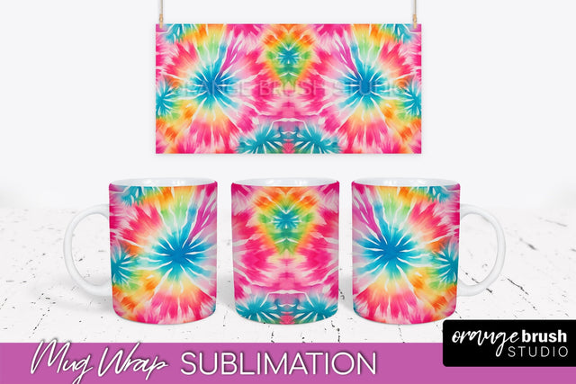 Tie Dye Mug Wrap - Rainbow Coffee Mug PNG Sublimation Sublimation OrangeBrushStudio 