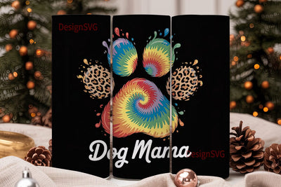 Tie-Dye Paw Print Dog Mama 20oz Tumbler Sublimation DesignSVG 