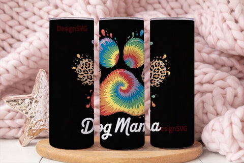 Tie-Dye Paw Print Dog Mama 20oz Tumbler Sublimation DesignSVG 