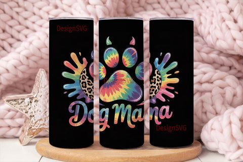 Tie-Dye Paw Print Dog Mama 20oz Tumbler Sublimation DesignSVG 