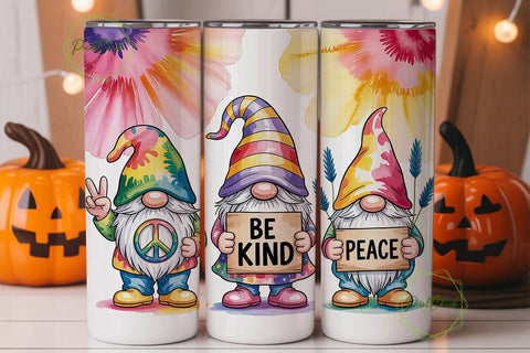 Tie-Dye Peace Gnomes 20oz Tumbler Wrap Sublimation PixelChick 