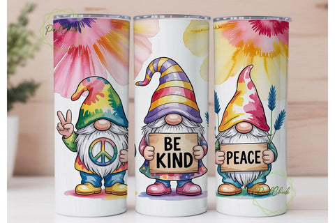 Tie-Dye Peace Gnomes 20oz Tumbler Wrap Sublimation PixelChick 
