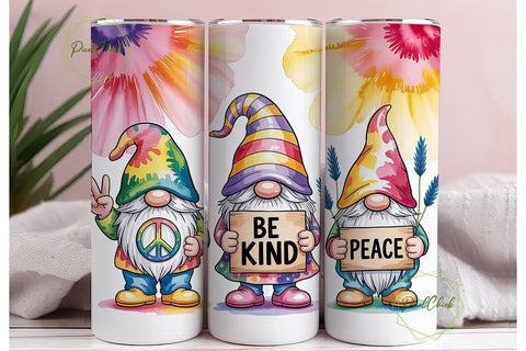 Tie-Dye Peace Gnomes 20oz Tumbler Wrap Sublimation PixelChick 
