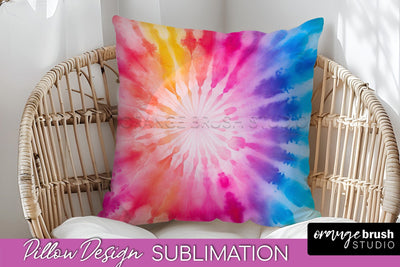 Tie Dye Pillow Cover - Rainbow Pillow Sublimation Design Sublimation OrangeBrushStudio 