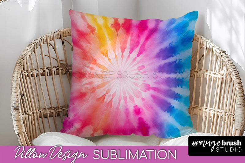 Tie Dye Pillow Cover - Rainbow Pillow Sublimation Design Sublimation OrangeBrushStudio 