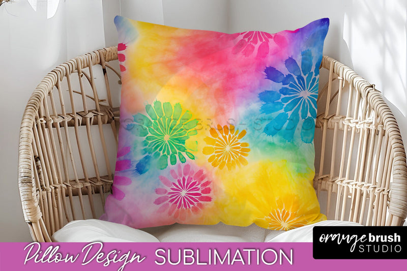 Tie Dye Pillow Cover - Rainbow Pillow Sublimation Design Sublimation OrangeBrushStudio 