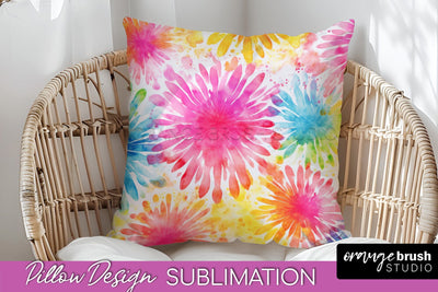 Tie Dye Pillow Cover - Rainbow Pillow Sublimation Design Sublimation OrangeBrushStudio 