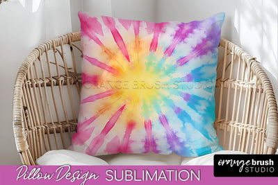 Tie Dye Pillow Cover - Rainbow Pillow Sublimation Design Sublimation OrangeBrushStudio 
