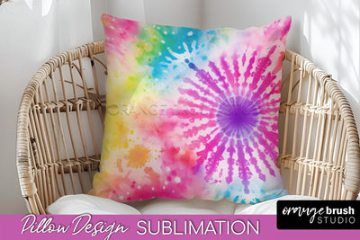 Tie Dye Pillow Cover - Rainbow Pillow Sublimation Design Sublimation OrangeBrushStudio 