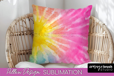 Tie Dye Pillow Cover - Rainbow Pillow Sublimation Design Sublimation OrangeBrushStudio 