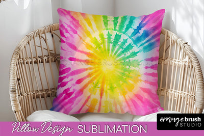 Tie Dye Pillow Cover - Rainbow Pillow Sublimation Design Sublimation OrangeBrushStudio 