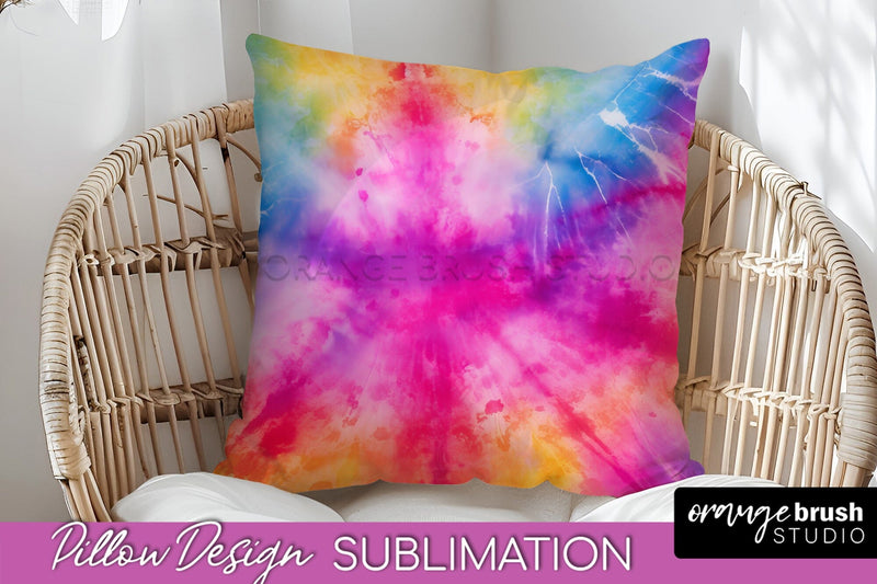 Tie Dye Pillow Cover - Rainbow Pillow Sublimation Design Sublimation OrangeBrushStudio 
