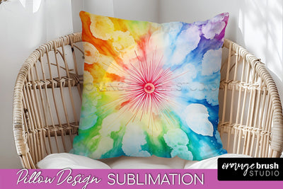 Tie Dye Pillow Cover - Rainbow Pillow Sublimation Design Sublimation OrangeBrushStudio 