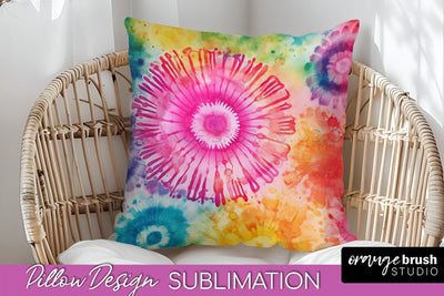 Tie Dye Pillow Cover - Rainbow Pillow Sublimation Design Sublimation OrangeBrushStudio 