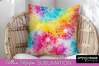 Tie Dye Pillow Cover - Rainbow Pillow Sublimation Design Sublimation OrangeBrushStudio 