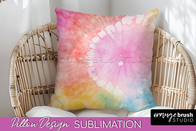 Tie Dye Pillow Cover - Rainbow Pillow Sublimation Design Sublimation OrangeBrushStudio 