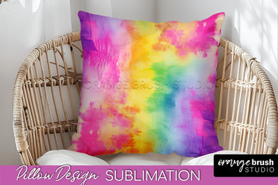 Tie Dye Pillow Cover - Rainbow Pillow Sublimation Design Sublimation OrangeBrushStudio 