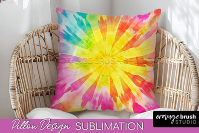 Tie Dye Pillow Cover - Rainbow Pillow Sublimation Design Sublimation OrangeBrushStudio 