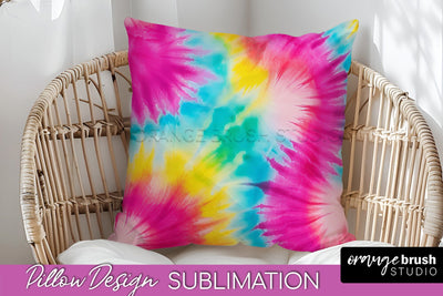 Tie Dye Pillow Cover - Rainbow Pillow Sublimation Design Sublimation OrangeBrushStudio 