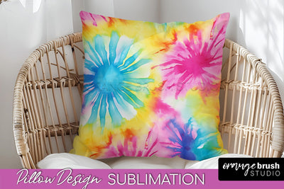 Tie Dye Pillow Cover - Rainbow Pillow Sublimation Design Sublimation OrangeBrushStudio 
