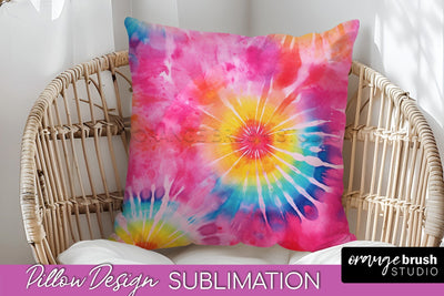 Tie Dye Pillow Cover - Rainbow Pillow Sublimation Design Sublimation OrangeBrushStudio 