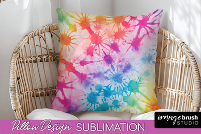 Tie Dye Pillow Cover - Rainbow Pillow Sublimation Design Sublimation OrangeBrushStudio 