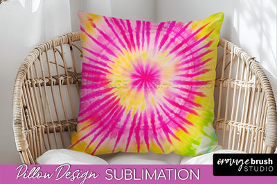 Tie Dye Pillow Cover - Rainbow Pillow Sublimation Design Sublimation OrangeBrushStudio 