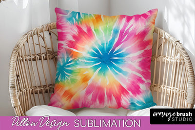 Tie Dye Pillow Cover - Rainbow Pillow Sublimation Design Sublimation OrangeBrushStudio 