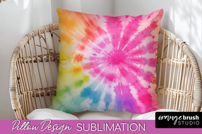 Tie Dye Pillow Cover - Rainbow Pillow Sublimation Design Sublimation OrangeBrushStudio 