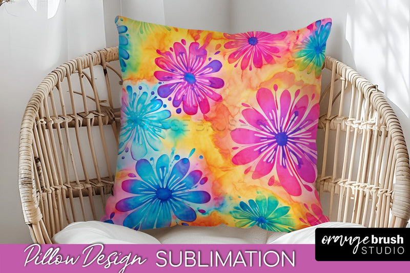 Tie Dye Pillow Cover - Rainbow Pillow Sublimation Design Sublimation OrangeBrushStudio 