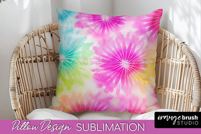 Tie Dye Pillow Cover - Rainbow Pillow Sublimation Design Sublimation OrangeBrushStudio 