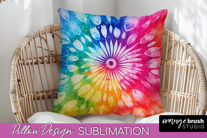 Tie Dye Pillow Cover - Rainbow Pillow Sublimation Design Sublimation OrangeBrushStudio 