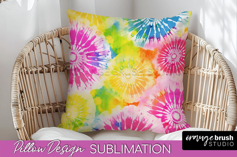 Tie Dye Pillow Cover - Rainbow Pillow Sublimation Design Sublimation OrangeBrushStudio 