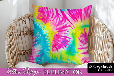 Tie Dye Pillow Cover - Rainbow Pillow Sublimation Design Sublimation OrangeBrushStudio 