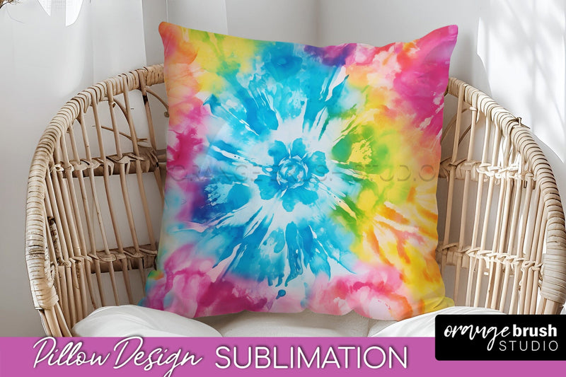 Tie Dye Pillow Cover - Rainbow Pillow Sublimation Design Sublimation OrangeBrushStudio 