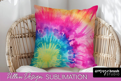 Tie Dye Pillow Cover - Rainbow Pillow Sublimation Design Sublimation OrangeBrushStudio 