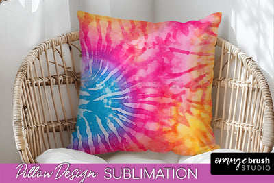 Tie Dye Pillow Cover - Rainbow Pillow Sublimation Design Sublimation OrangeBrushStudio 