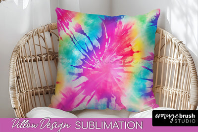 Tie Dye Pillow Cover - Rainbow Pillow Sublimation Design Sublimation OrangeBrushStudio 