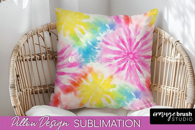 Tie Dye Pillow Cover - Rainbow Pillow Sublimation Design Sublimation OrangeBrushStudio 