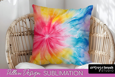 Tie Dye Pillow Cover - Rainbow Pillow Sublimation Design Sublimation OrangeBrushStudio 