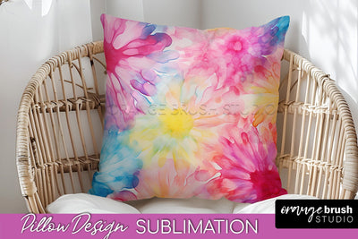 Tie Dye Pillow Cover - Rainbow Pillow Sublimation Design Sublimation OrangeBrushStudio 