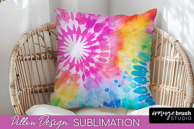 Tie Dye Pillow Cover - Rainbow Pillow Sublimation Design Sublimation OrangeBrushStudio 
