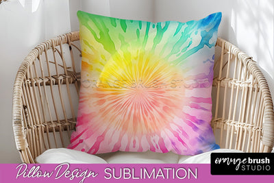 Tie Dye Pillow Cover - Rainbow Pillow Sublimation Design Sublimation OrangeBrushStudio 