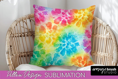 Tie Dye Pillow Cover - Rainbow Pillow Sublimation Design Sublimation OrangeBrushStudio 