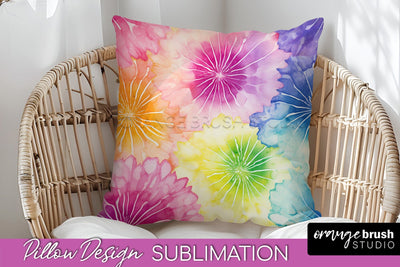 Tie Dye Pillow Cover - Rainbow Pillow Sublimation Design Sublimation OrangeBrushStudio 